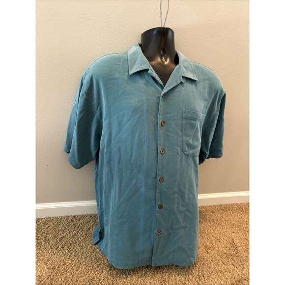 Tommy Bahama Shirt Mens XL Cream 100% Silk Short Sleeve Button Up Camp Casual - Picture 1 of 9